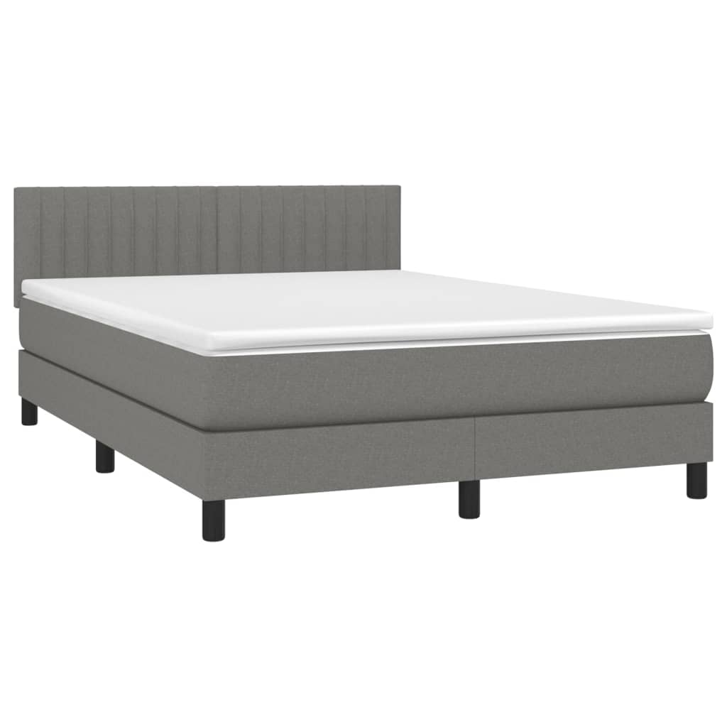 vidaXL Κρεβάτι Boxspring με Στρώμα & LED Σκ.Γκρι 140x190 εκ Υφασμάτινο