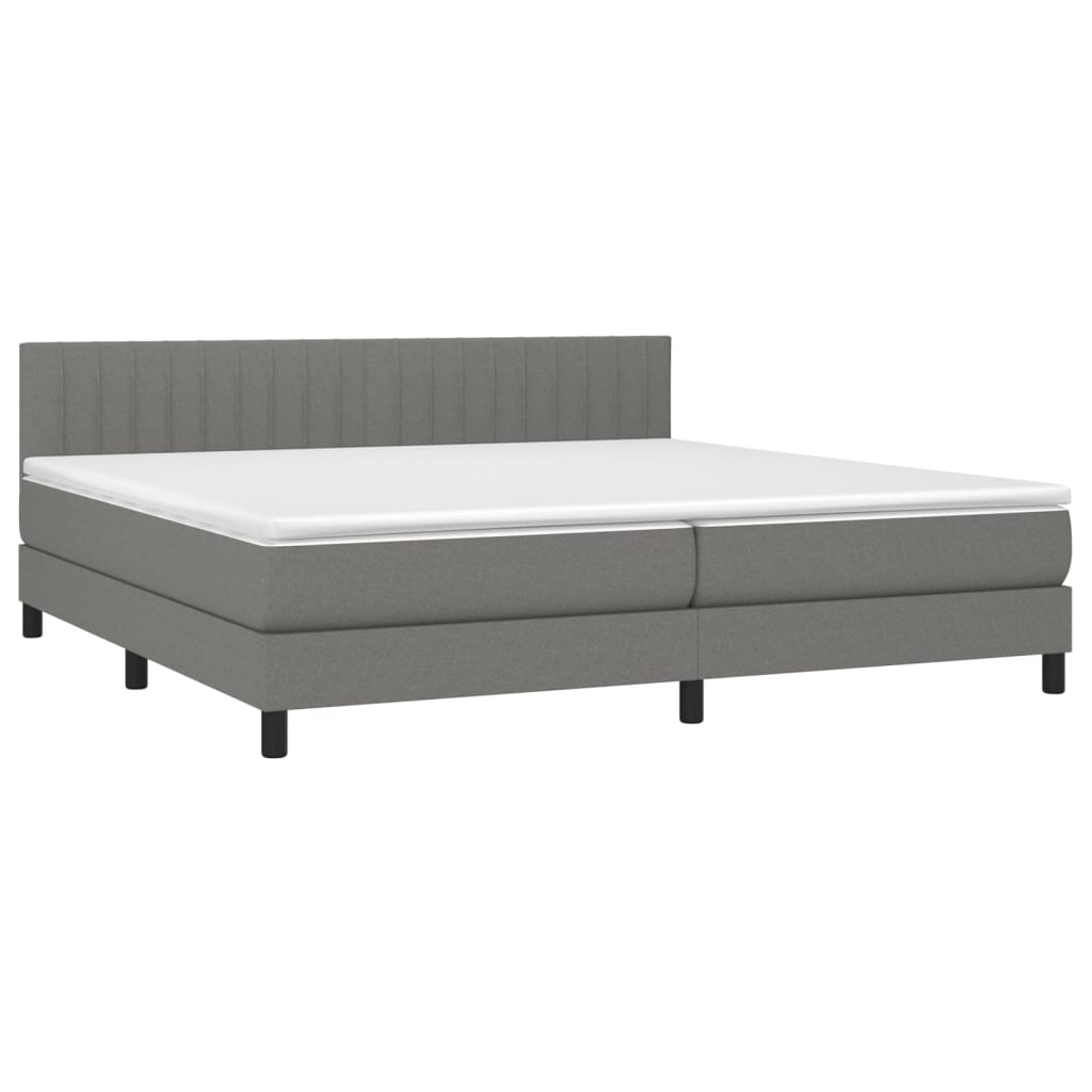 vidaXL Κρεβάτι Boxspring με Στρώμα & LED Σκ.Γκρι 200x200εκ. Υφασμάτινο