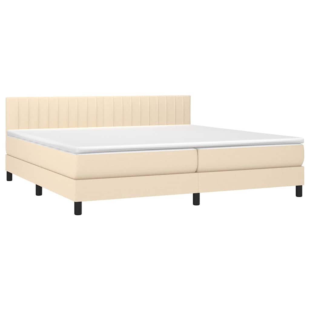 vidaXL Κρεβάτι Boxspring με Στρώμα & LED Κρεμ 200x200 εκ. Υφασμάτινο
