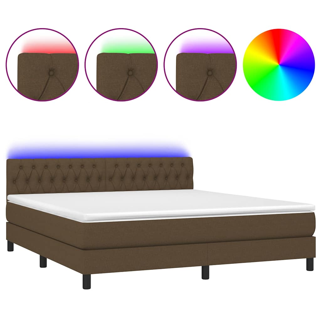 vidaXL Κρεβάτι Boxspring με Στρώμα & LED Σκ.Καφέ 180x200εκ. Υφασμάτινο
