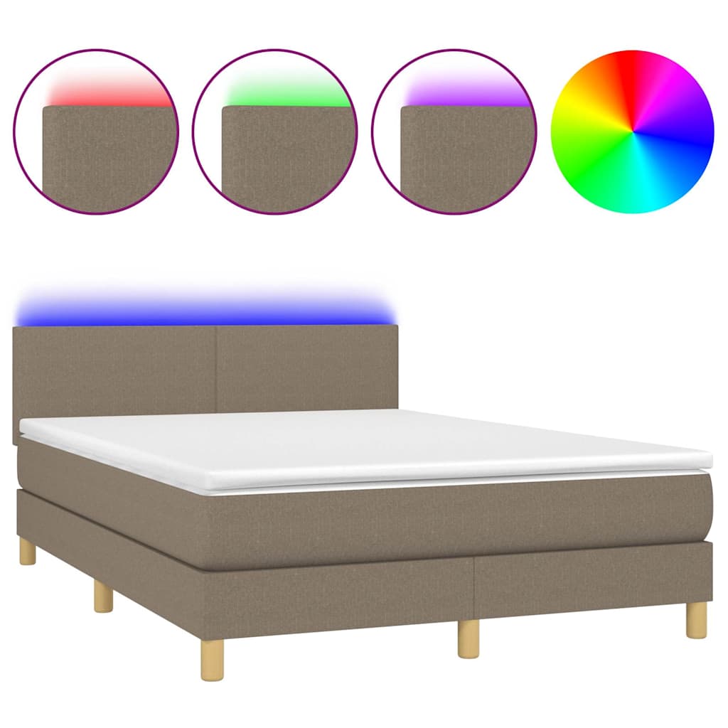 vidaXL Κρεβάτι Boxspring με Στρώμα & LED Taupe 140x200 εκ. Υφασμάτινο