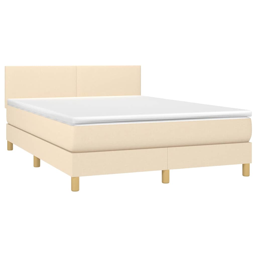 vidaXL Κρεβάτι Boxspring με Στρώμα & LED Κρεμ 140x200 εκ. Υφασμάτινο