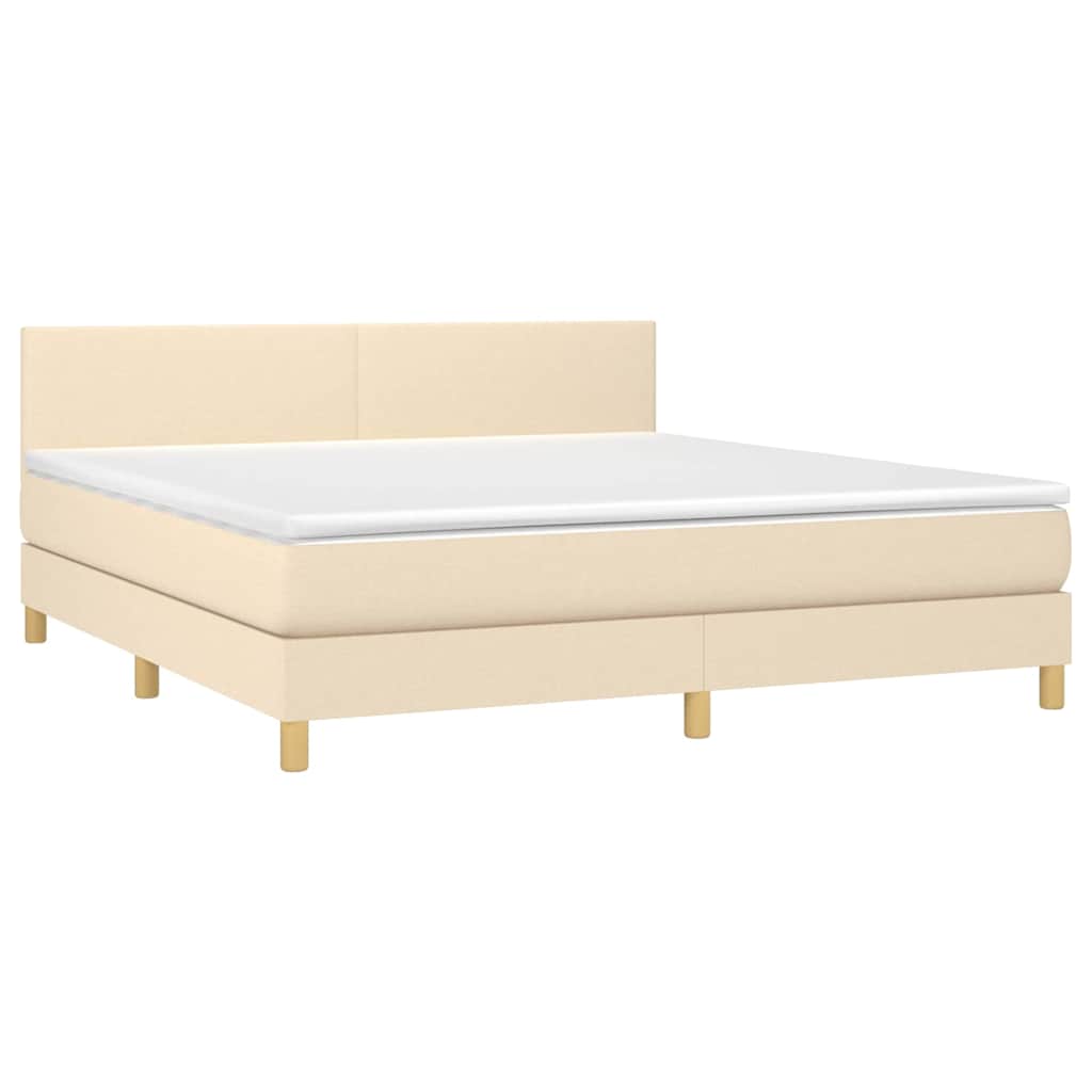 vidaXL Κρεβάτι Boxspring με Στρώμα & LED Κρεμ 160x200 εκ. Υφασμάτινο