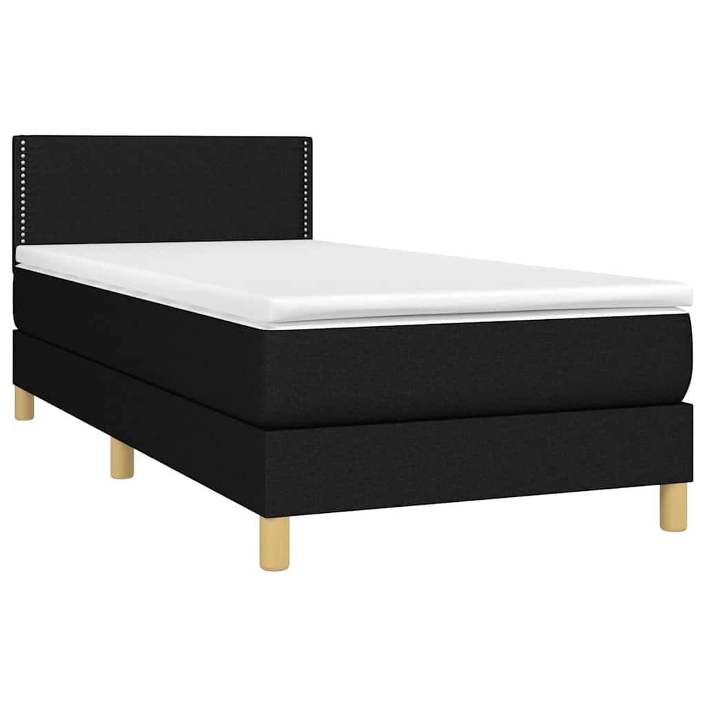vidaXL Κρεβάτι Boxspring με Στρώμα & LED Μαύρο 90x200 εκ. Υφασμάτινο