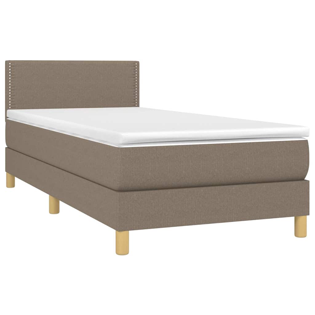 vidaXL Κρεβάτι Boxspring με Στρώμα & LED Taupe 90x200 εκ. Υφασμάτινο