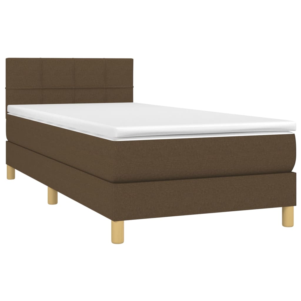 vidaXL Κρεβάτι Boxspring με Στρώμα & LED Σκ.Καφέ 90x200 εκ. Υφασμάτινο