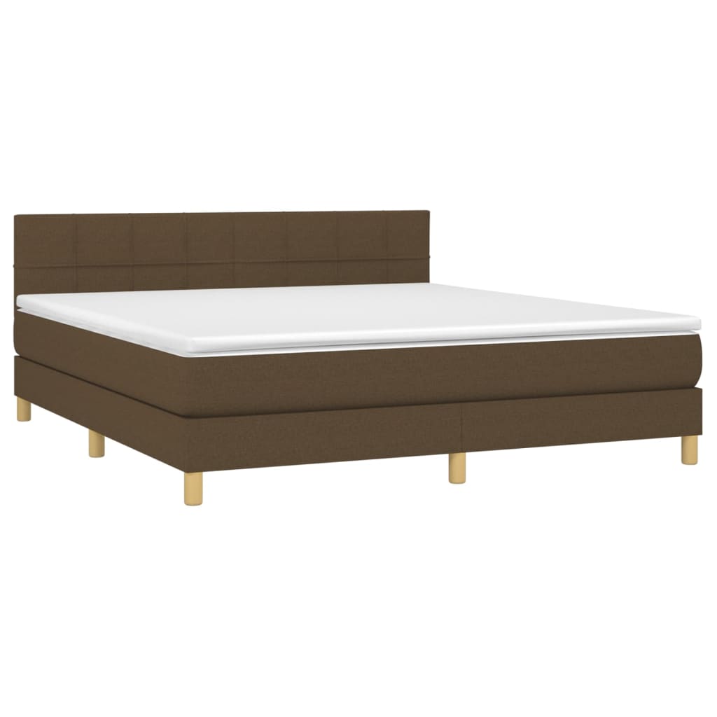 vidaXL Κρεβάτι Boxspring με Στρώμα & LED Σκ.Καφέ 160x200 εκ Υφασμάτινο