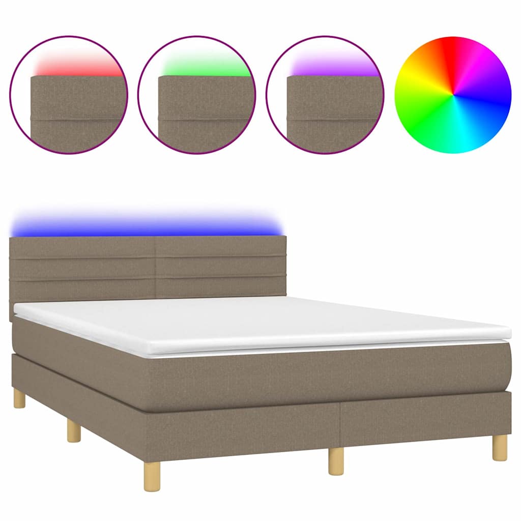 vidaXL Κρεβάτι Boxspring με Στρώμα & LED Taupe 140x190 εκ. Υφασμάτινο