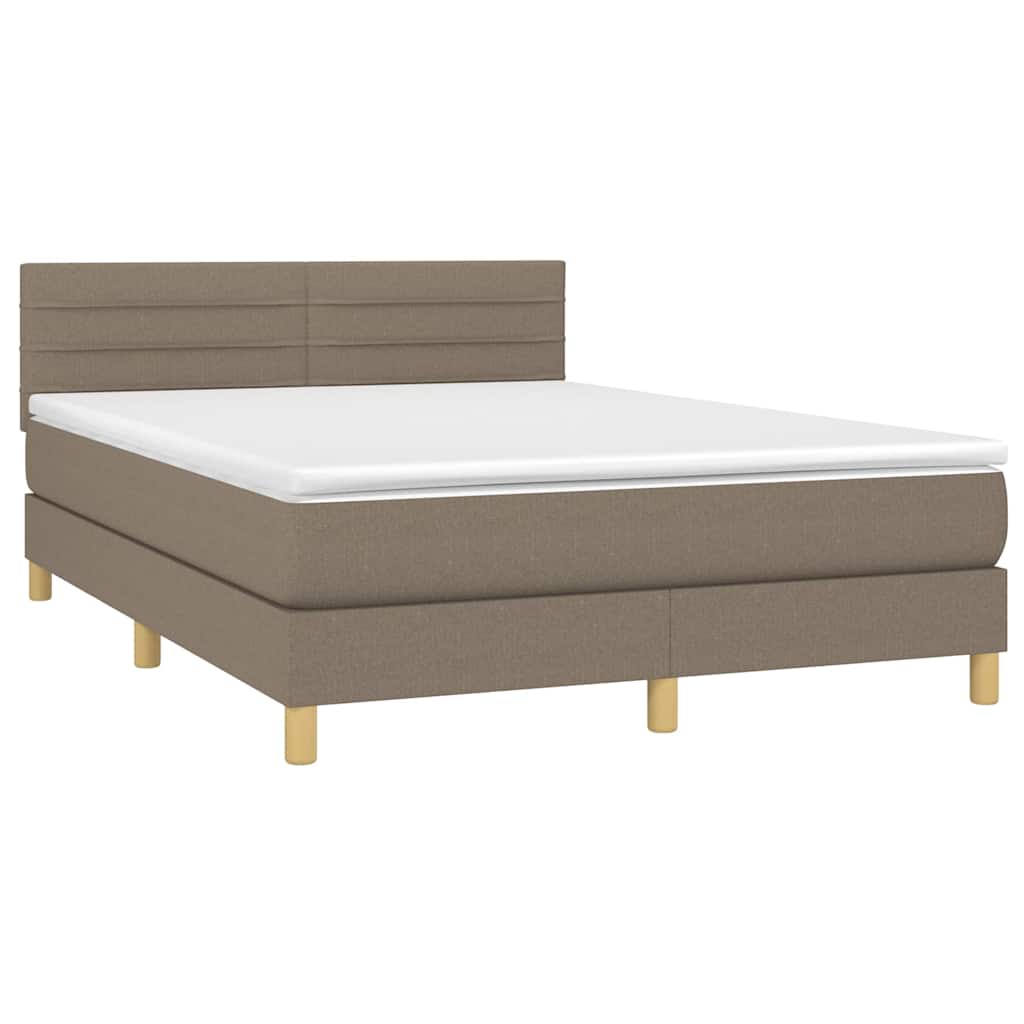 vidaXL Κρεβάτι Boxspring με Στρώμα & LED Taupe 140x190 εκ. Υφασμάτινο