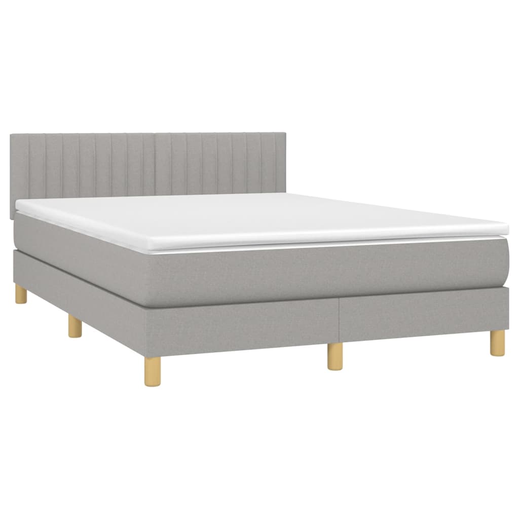 vidaXL Κρεβάτι Boxspring με Στρώμα & LED Αν.Γκρι 140x190εκ. Υφασμάτινο