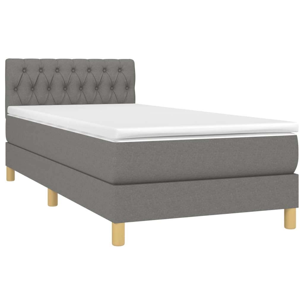 vidaXL Κρεβάτι Boxspring με Στρώμα & LED Σκ.Γκρι 100x200 εκ Υφασμάτινο