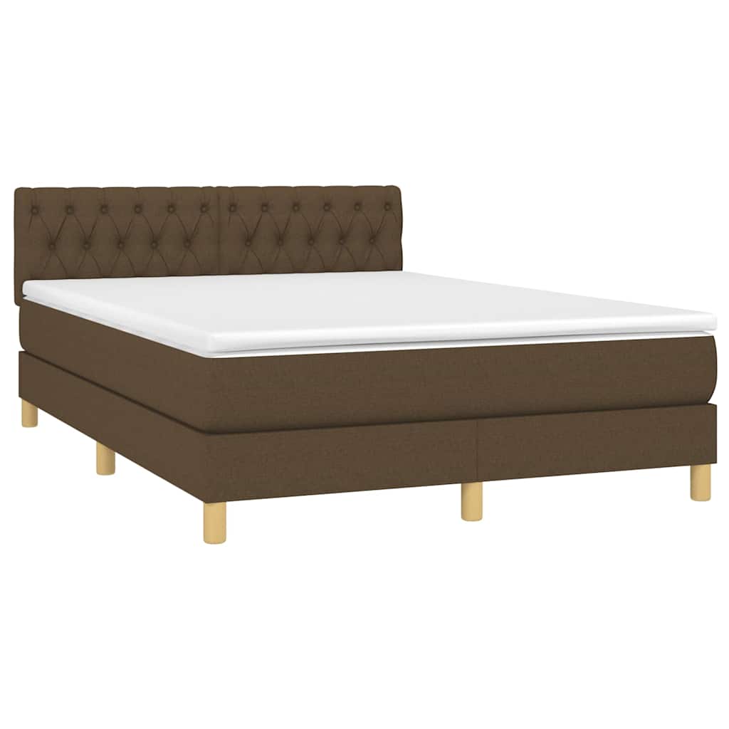 vidaXL Κρεβάτι Boxspring με Στρώμα & LED Σκ.Καφέ 140x190 εκ Υφασμάτινο