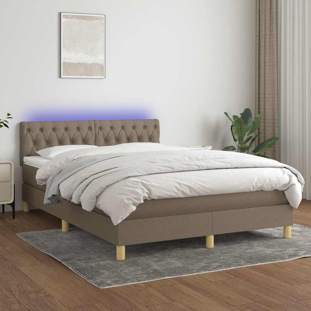 vidaXL Κρεβάτι Boxspring με Στρώμα & LED Taupe 140x190 εκ. Υφασμάτινο