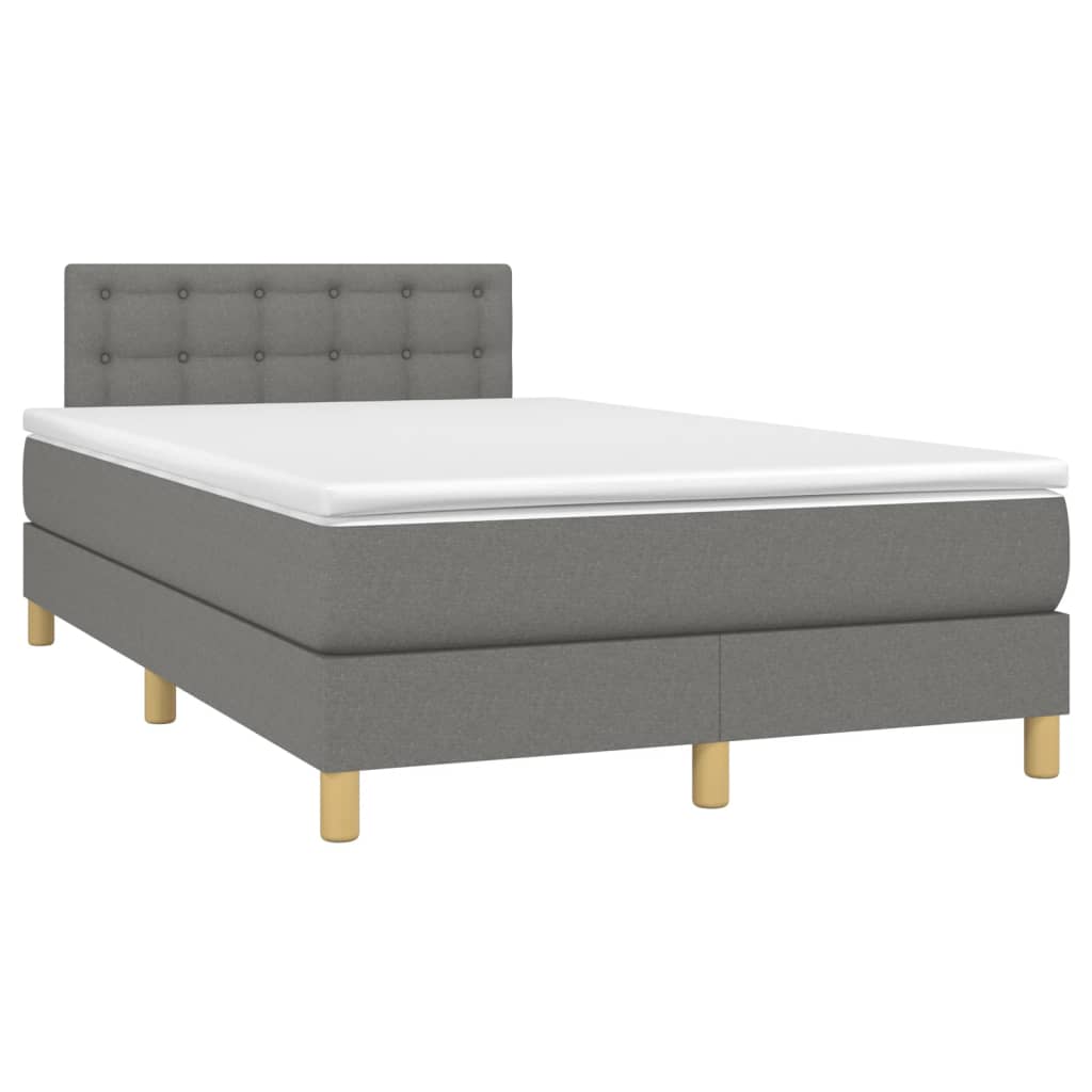 vidaXL Κρεβάτι Boxspring με Στρώμα & LED Σκ.Γκρι 120x200 εκ Υφασμάτινο