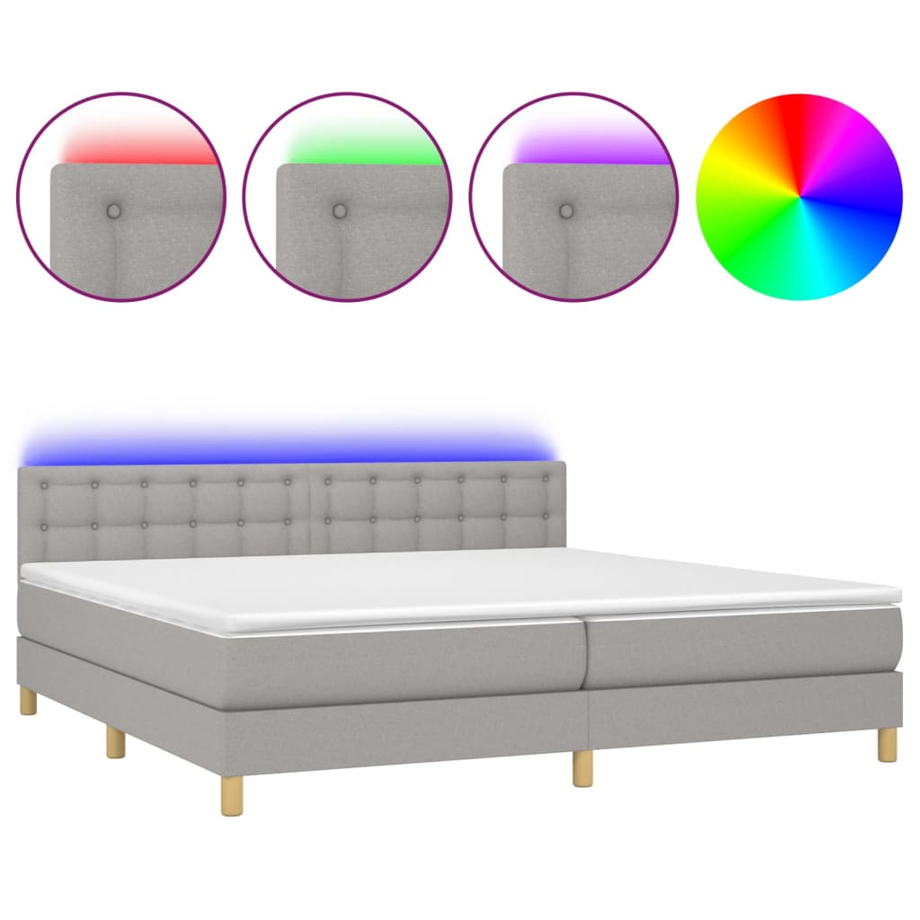 vidaXL Κρεβάτι Boxspring με Στρώμα & LED Αν.Γκρι 200x200εκ. Υφασμάτινο