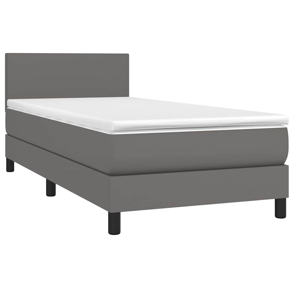vidaXL Κρεβάτι Boxspring με Στρώμα & LED Γκρι 80x200 εκ. Συνθ. Δέρμα