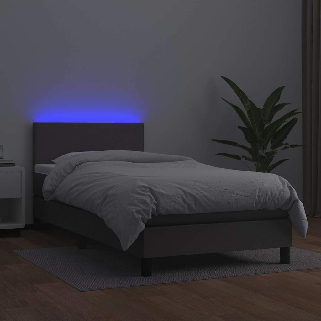 vidaXL Κρεβάτι Boxspring με Στρώμα & LED Γκρι 80x200 εκ. Συνθ. Δέρμα