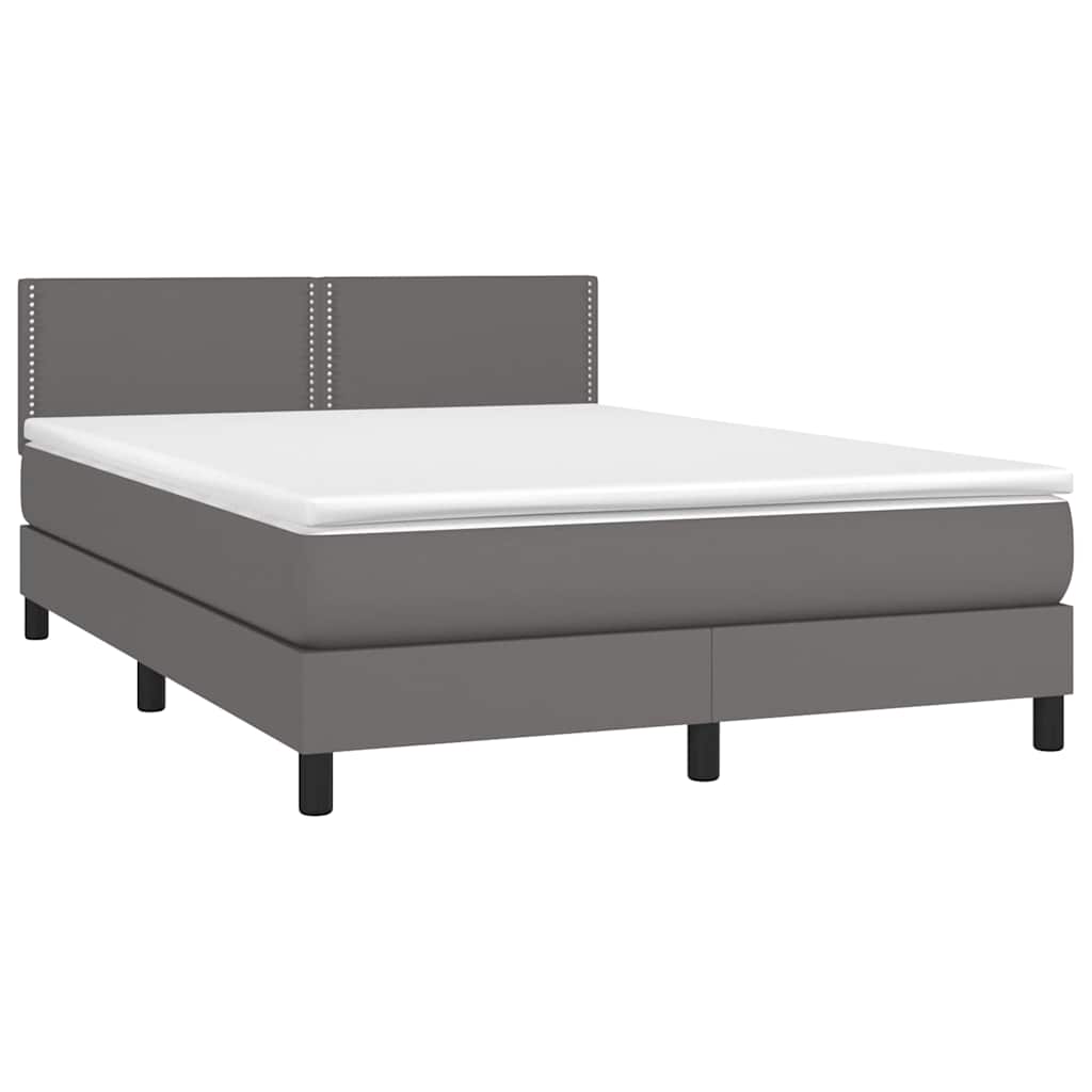 vidaXL Κρεβάτι Boxspring με Στρώμα & LED Γκρι 140x200 εκ. Συνθ. Δέρμα