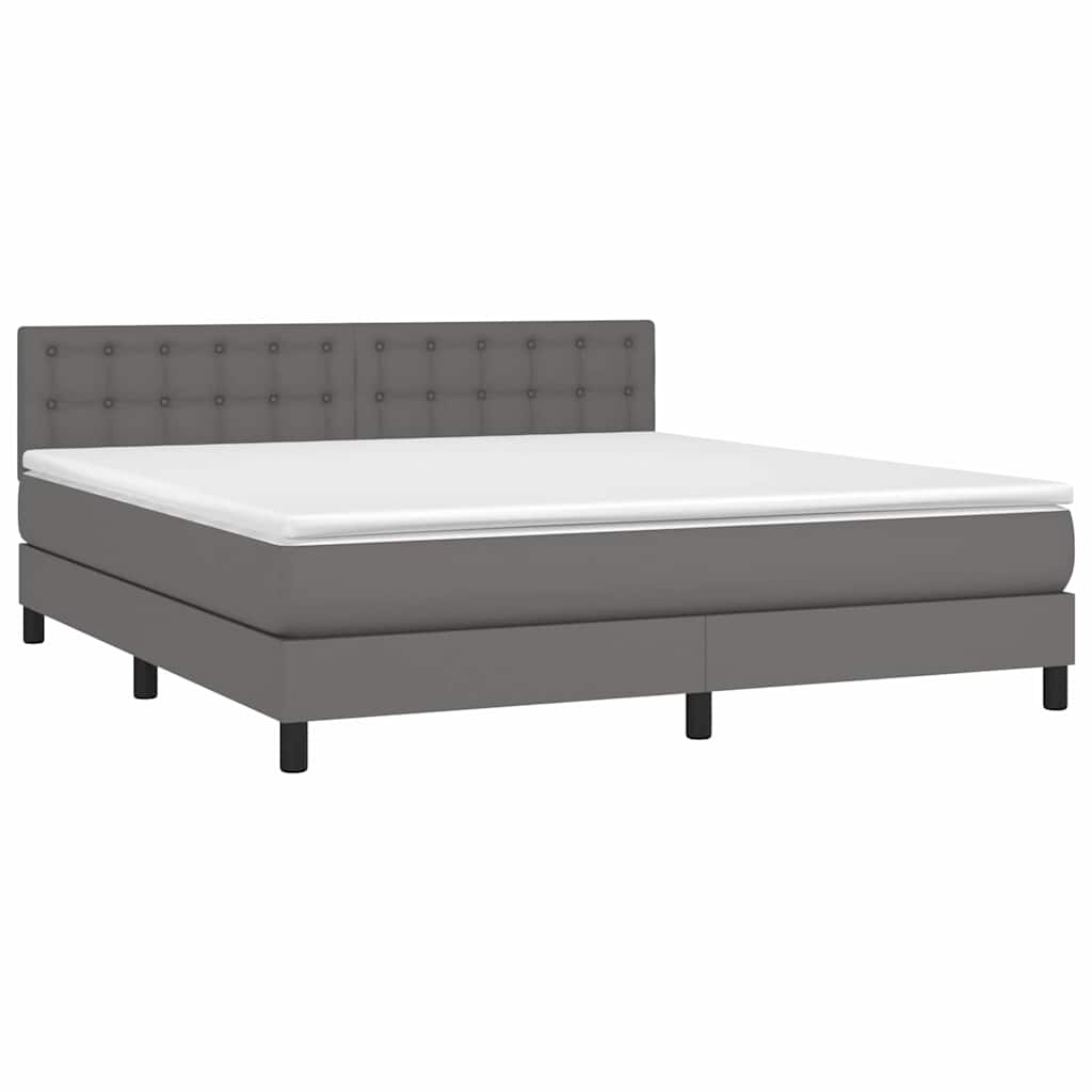 vidaXL Κρεβάτι Boxspring με Στρώμα & LED Γκρι 160x200 εκ. Συνθ. Δέρμα
