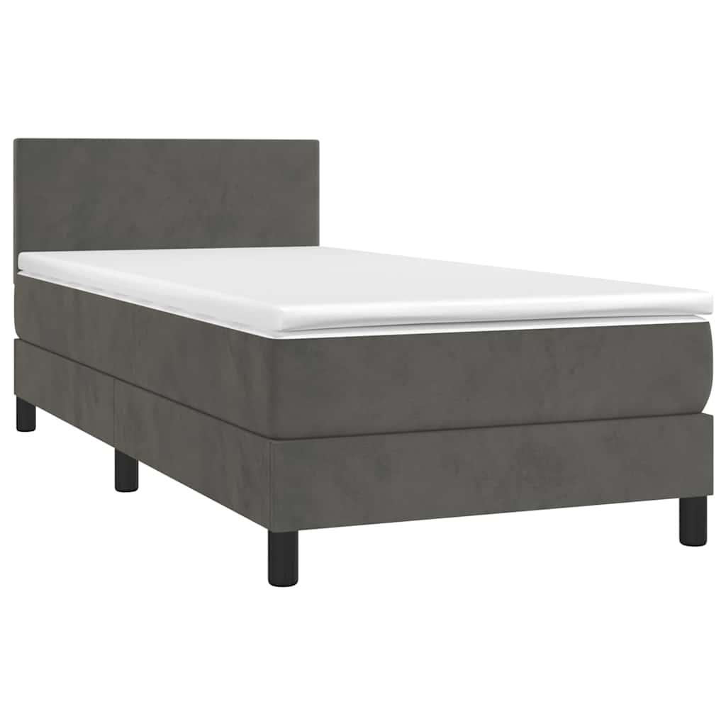 vidaXL Κρεβάτι Boxspring με Στρώμα & LED Σκ. Γκρι 80x200 εκ. Βελούδινο