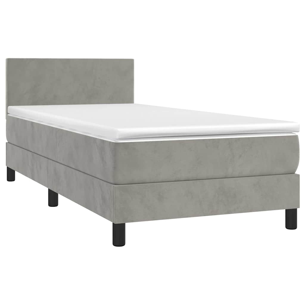 vidaXL Κρεβάτι Boxspring με Στρώμα & LED Αν.Γκρι 90x190 εκ. Βελούδινο
