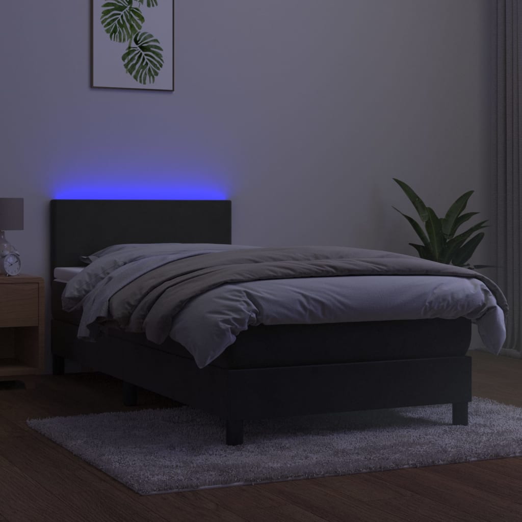 vidaXL Κρεβάτι Boxspring με Στρώμα & LED Σκ. Γκρι 90x190 εκ. Βελούδινο