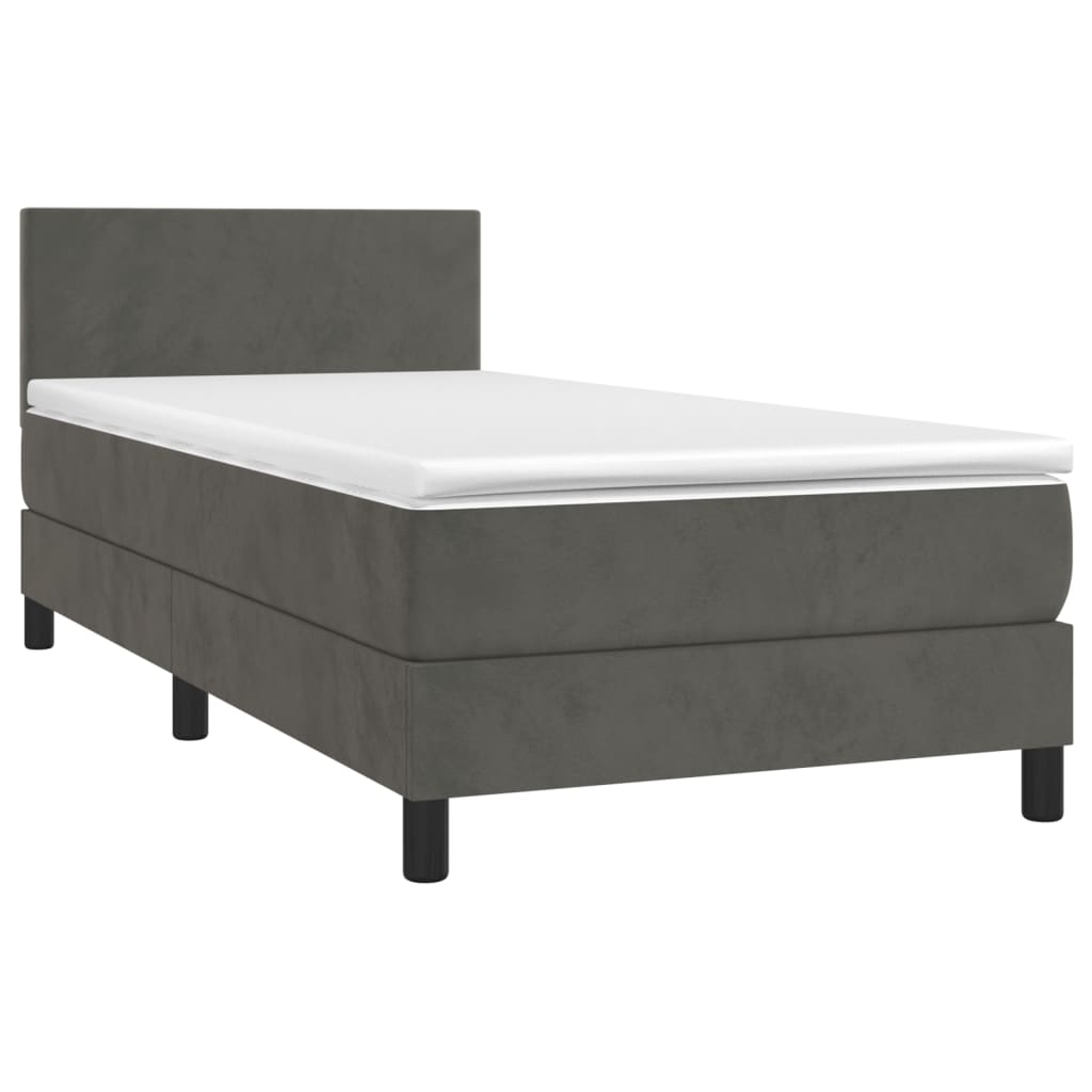 vidaXL Κρεβάτι Boxspring με Στρώμα & LED Σκ. Γκρι 100x200εκ. Βελούδινο