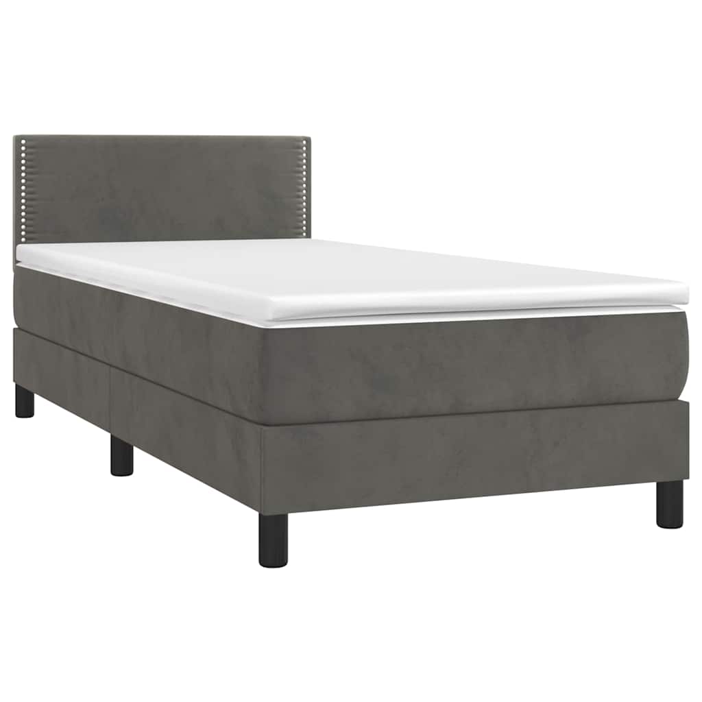 vidaXL Κρεβάτι Boxspring με Στρώμα & LED Σκ. Γκρι 90x200 εκ. Βελούδινο