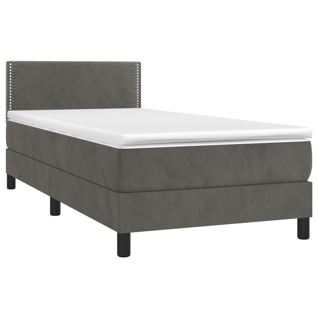 vidaXL Κρεβάτι Boxspring με Στρώμα & LED Σκ. Γκρι 100x200εκ. Βελούδινο