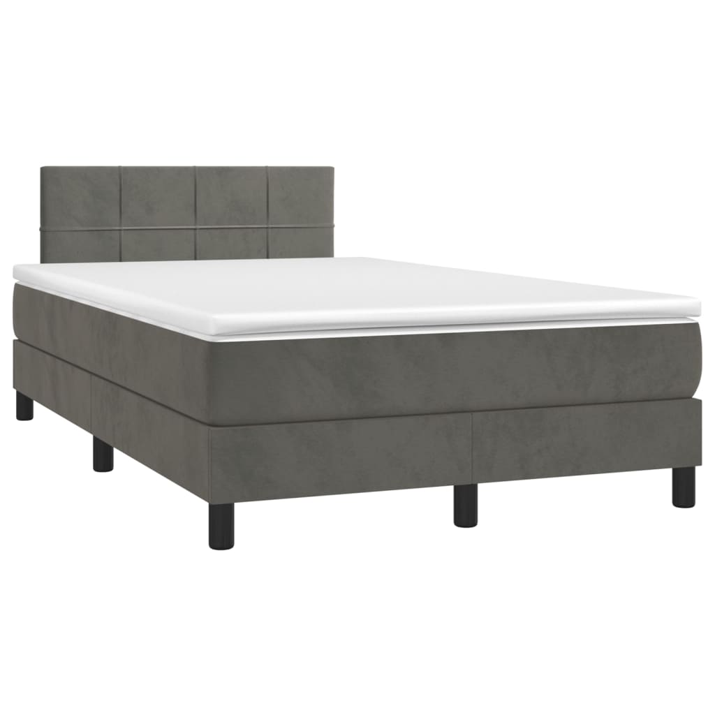 vidaXL Κρεβάτι Boxspring με Στρώμα & LED Σκ. Γκρι 120x200εκ. Βελούδινο