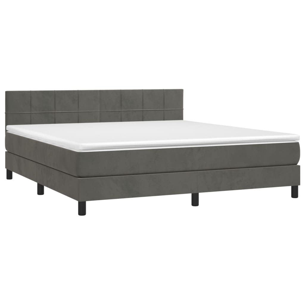 vidaXL Κρεβάτι Boxspring με Στρώμα & LED Σκ. Γκρι 180x200εκ. Βελούδινο