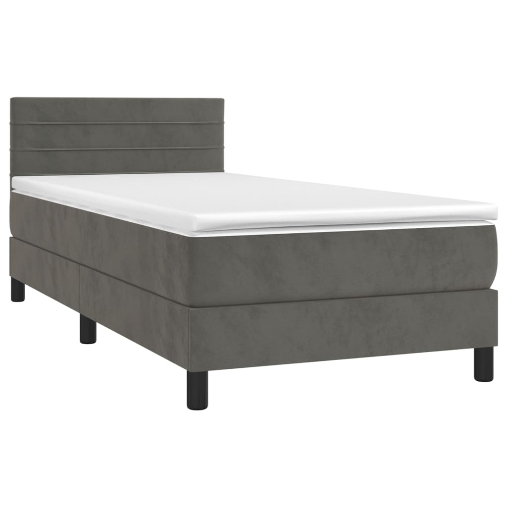 vidaXL Κρεβάτι Boxspring με Στρώμα & LED Σκ. Γκρι 90x190 εκ. Βελούδινο