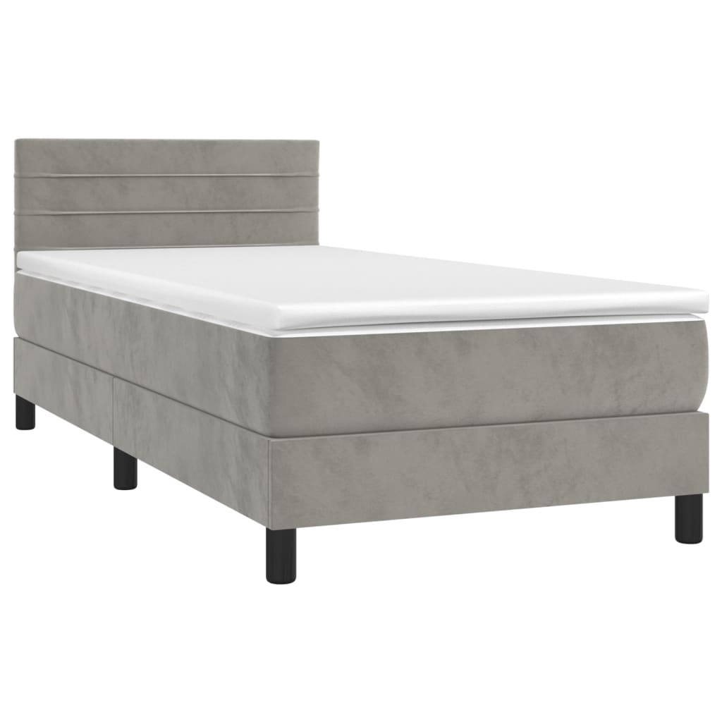 vidaXL Κρεβάτι Boxspring με Στρώμα & LED Αν.Γκρι 90x200 εκ. Βελούδινο