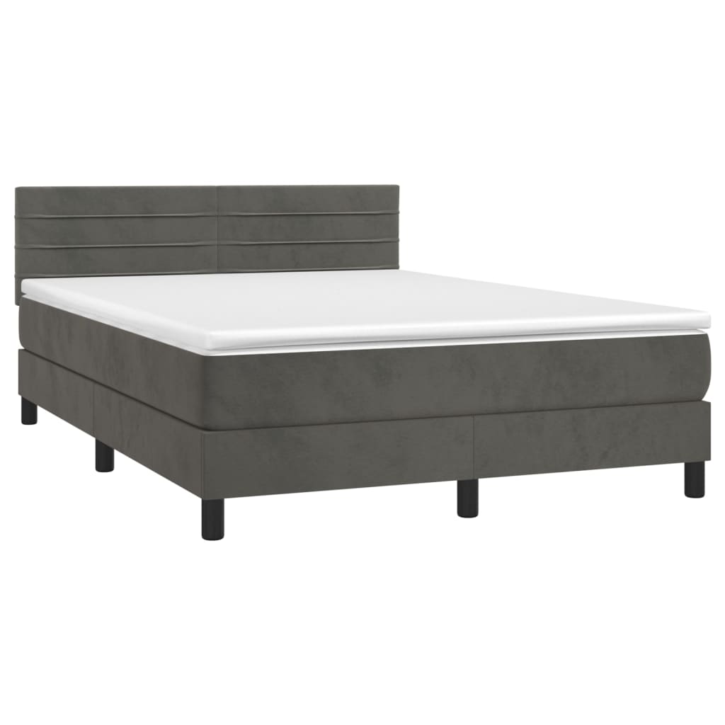 vidaXL Κρεβάτι Boxspring με Στρώμα & LED Σκ. Γκρι 140x200εκ. Βελούδινο