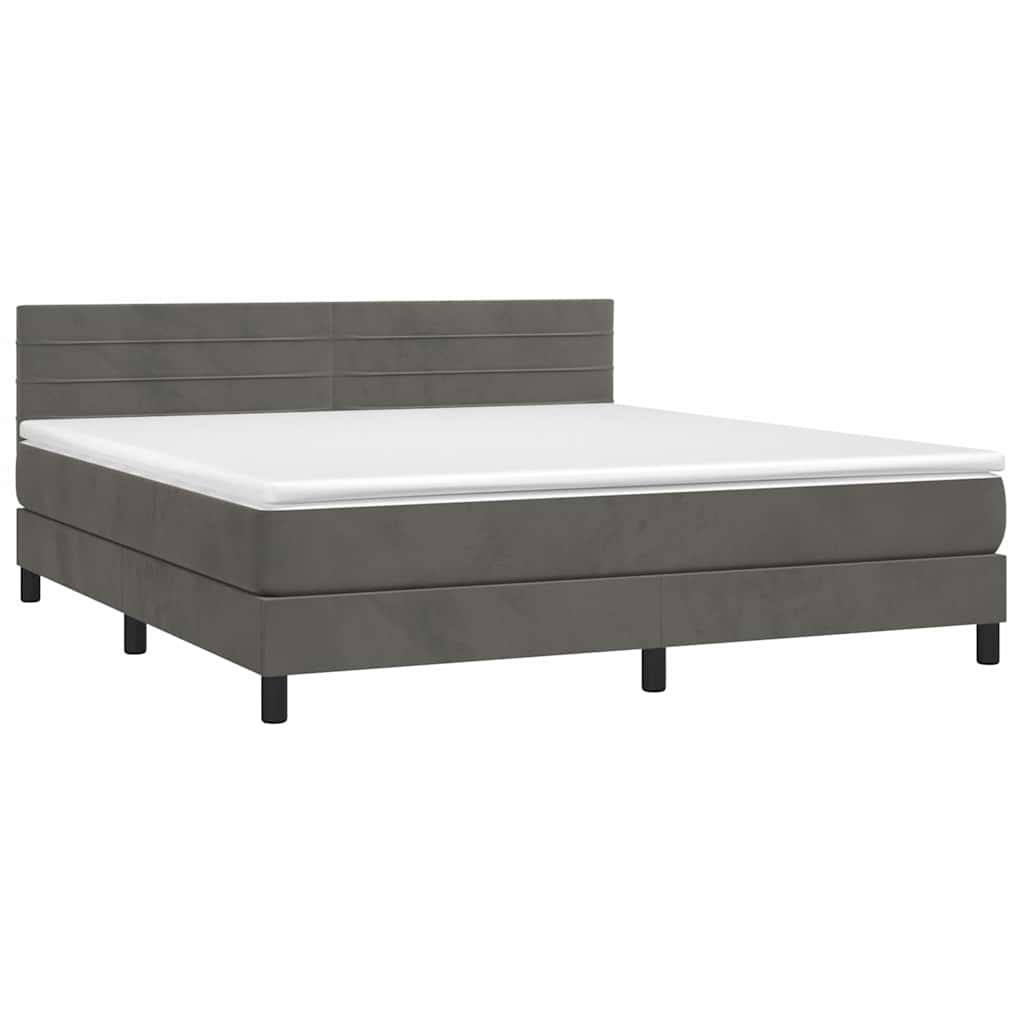 vidaXL Κρεβάτι Boxspring με Στρώμα & LED Σκ. Γκρι 160x200εκ. Βελούδινο