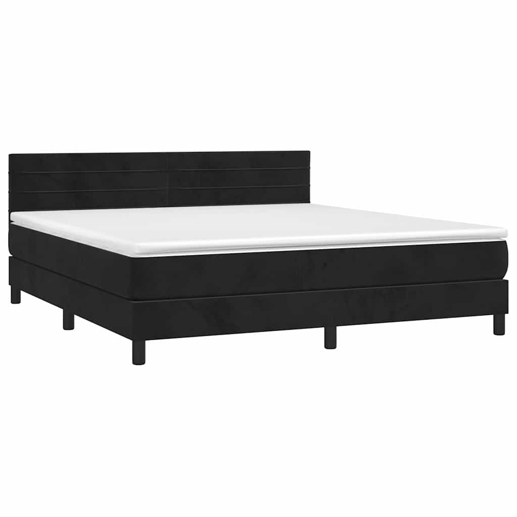 vidaXL Κρεβάτι Boxspring με Στρώμα & LED Μαύρο 160x200 εκ. Βελούδινο