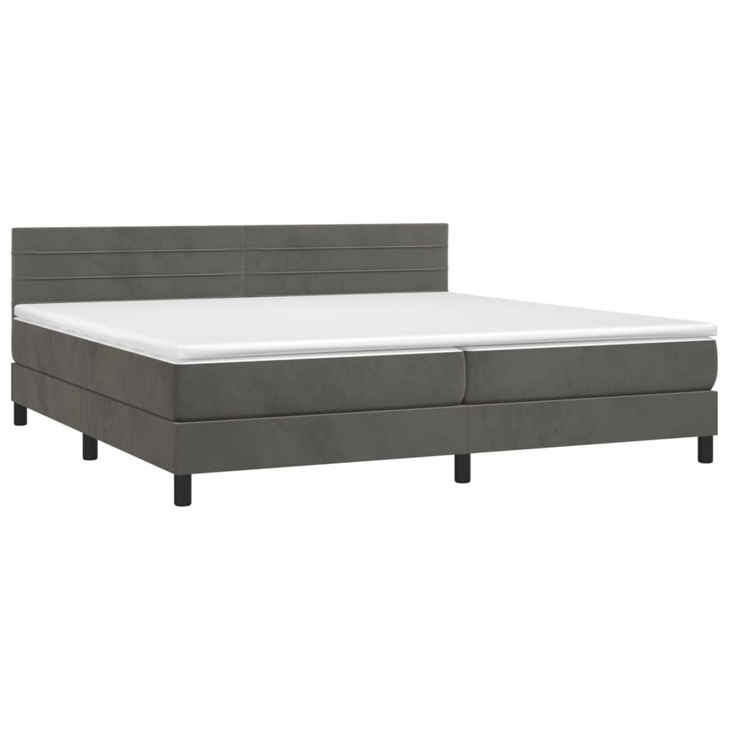 vidaXL Κρεβάτι Boxspring με Στρώμα & LED Σκ. Γκρι 200x200εκ. Βελούδινο