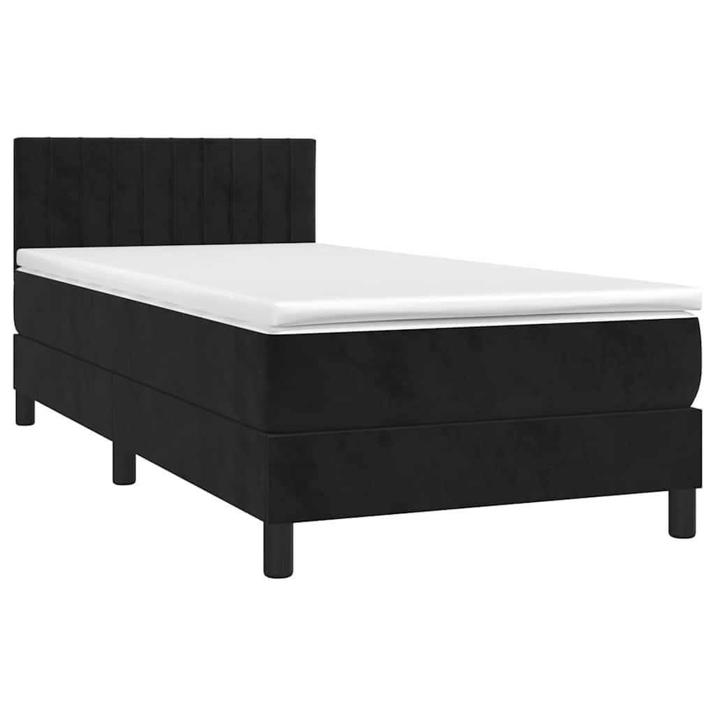 vidaXL Κρεβάτι Boxspring με Στρώμα & LED Μαύρο 80x200 εκ. Βελούδινο