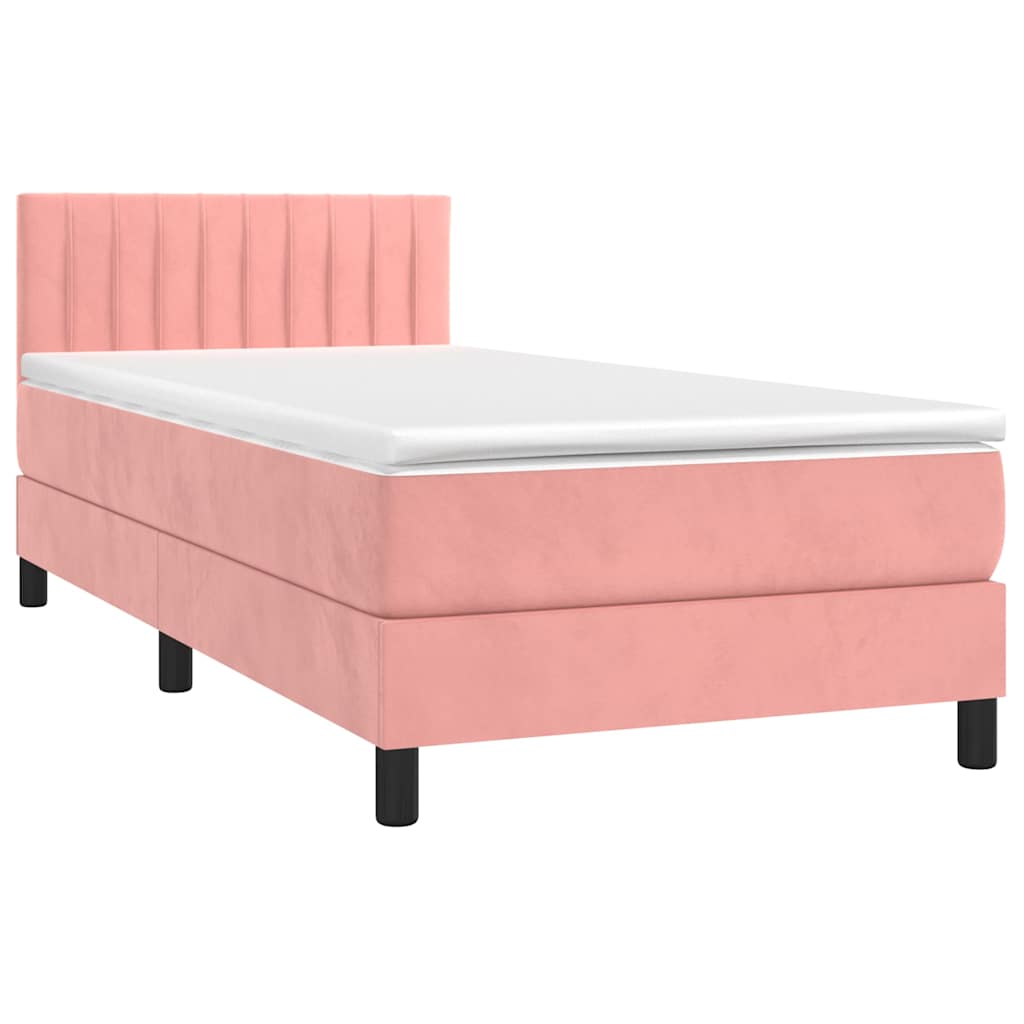 vidaXL Κρεβάτι Boxspring με Στρώμα & LED Ροζ 90x200 εκ. Βελούδινο