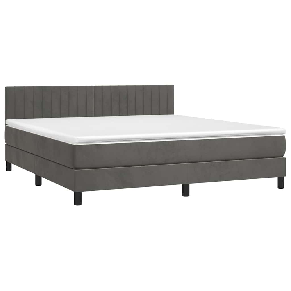vidaXL Κρεβάτι Boxspring με Στρώμα & LED Σκ. Γκρι 160x200εκ. Βελούδινο