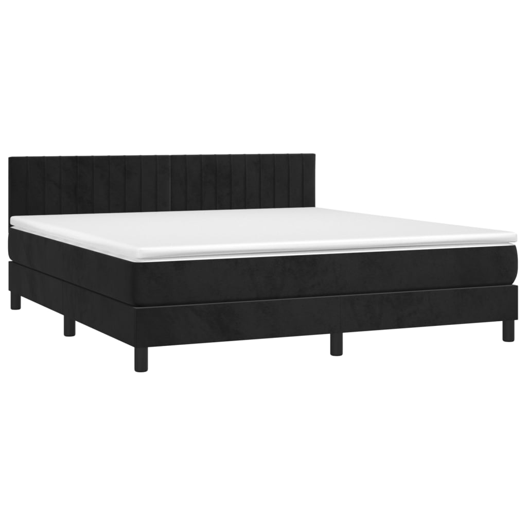 vidaXL Κρεβάτι Boxspring με Στρώμα & LED Μαύρο 180x200 εκ. Βελούδινο