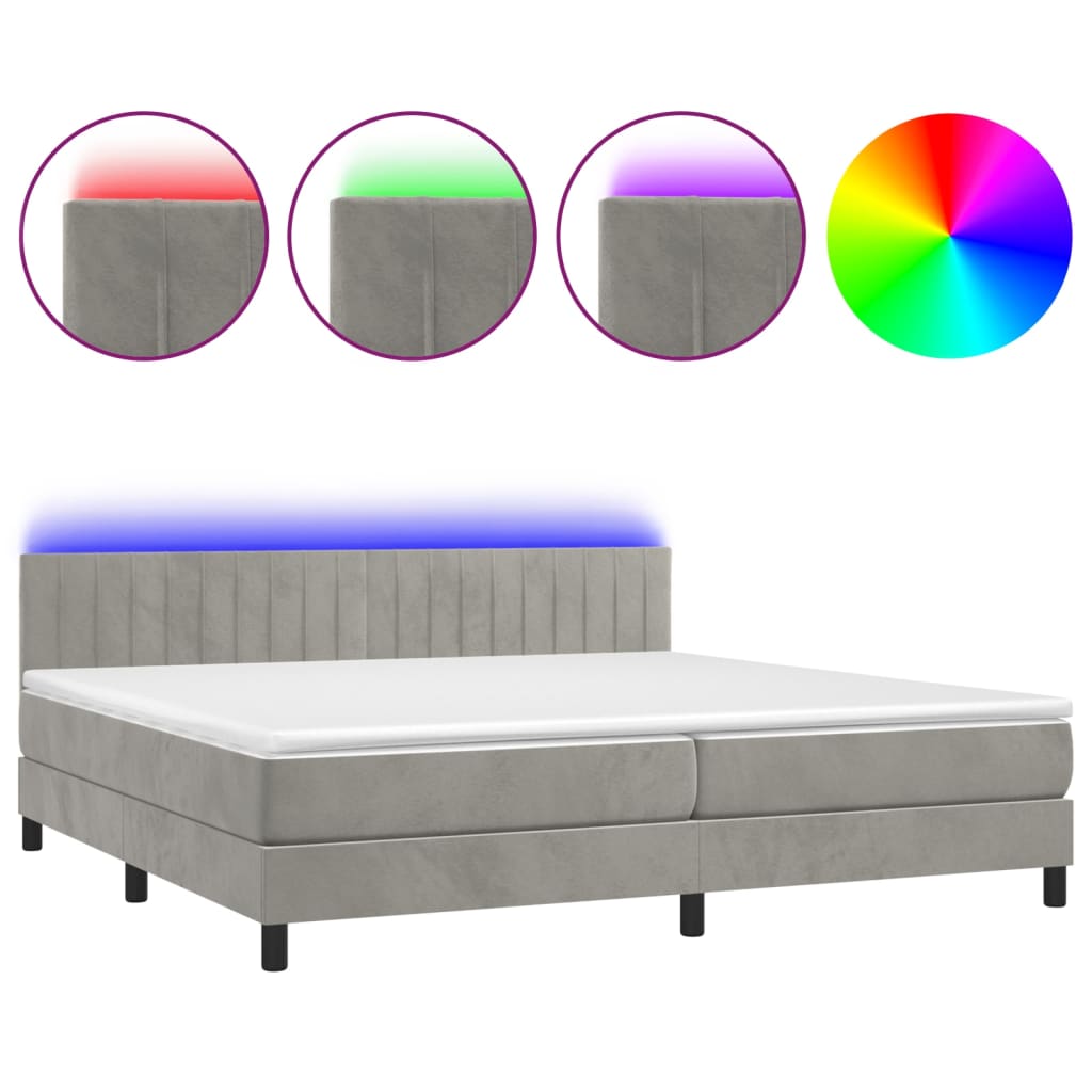 vidaXL Κρεβάτι Boxspring με Στρώμα & LED Αν.Γκρι 200x200 εκ. Βελούδινο