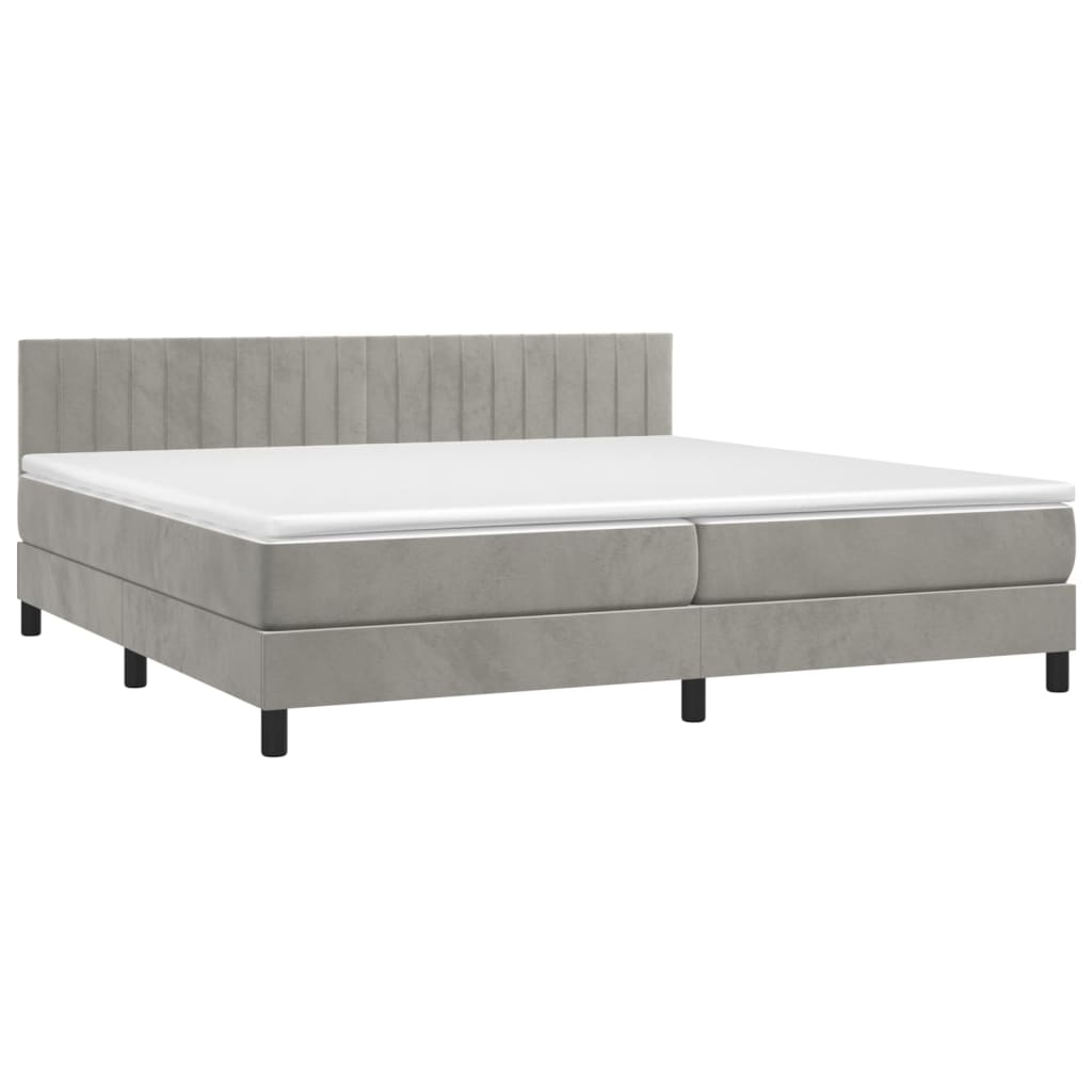 vidaXL Κρεβάτι Boxspring με Στρώμα & LED Αν.Γκρι 200x200 εκ. Βελούδινο