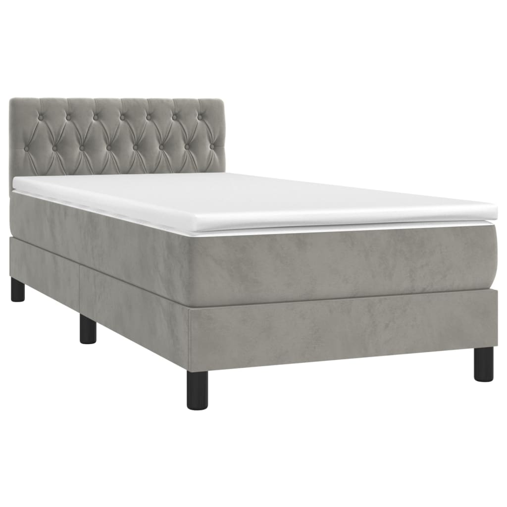 vidaXL Κρεβάτι Boxspring με Στρώμα & LED Αν.Γκρι 90x200 εκ. Βελούδινο