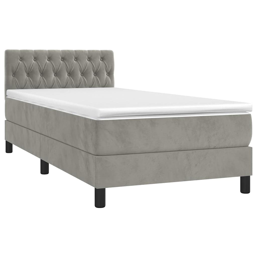 vidaXL Κρεβάτι Boxspring με Στρώμα & LED Αν.Γκρι 100x200 εκ. Βελούδινο