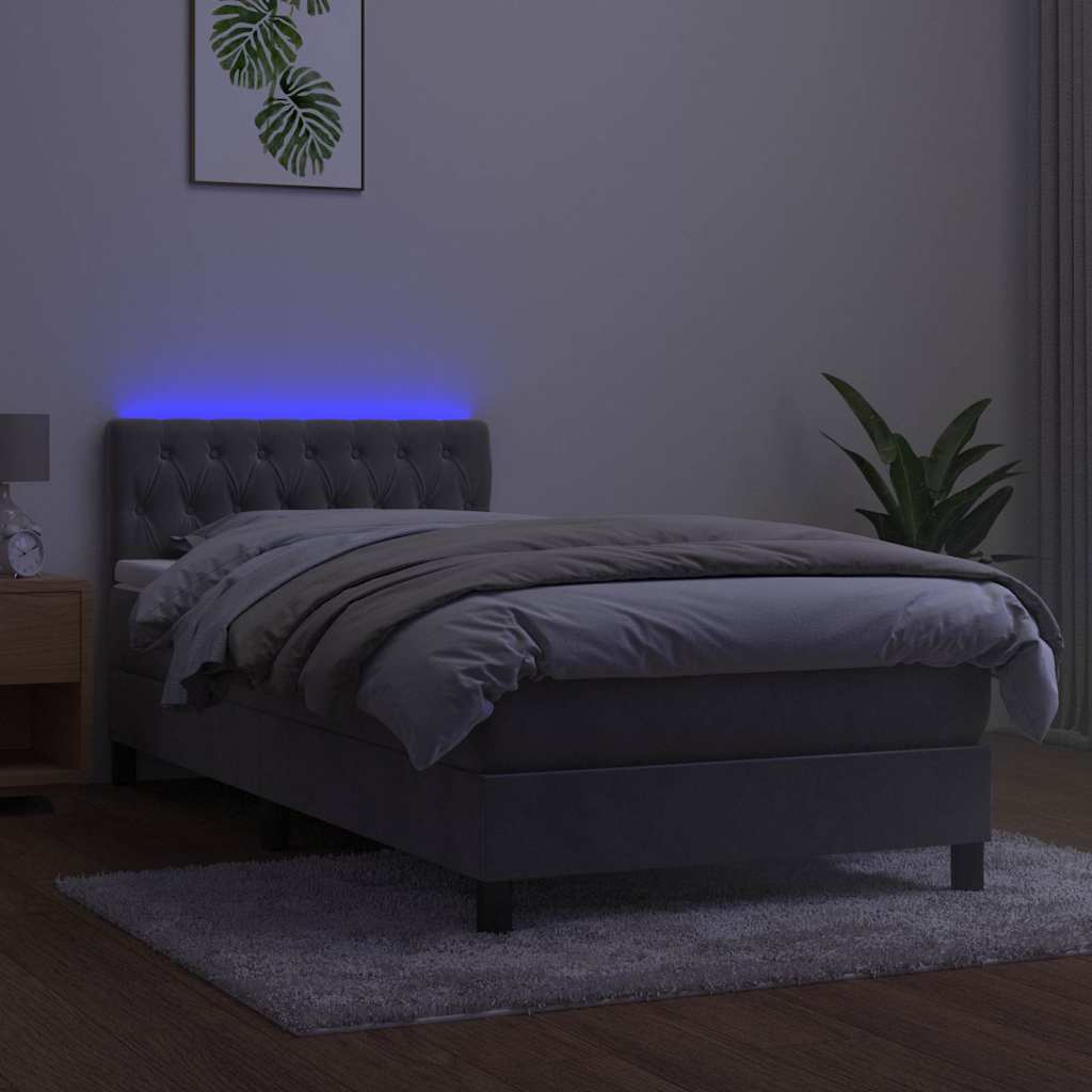 vidaXL Κρεβάτι Boxspring με Στρώμα & LED Αν.Γκρι 100x200 εκ. Βελούδινο