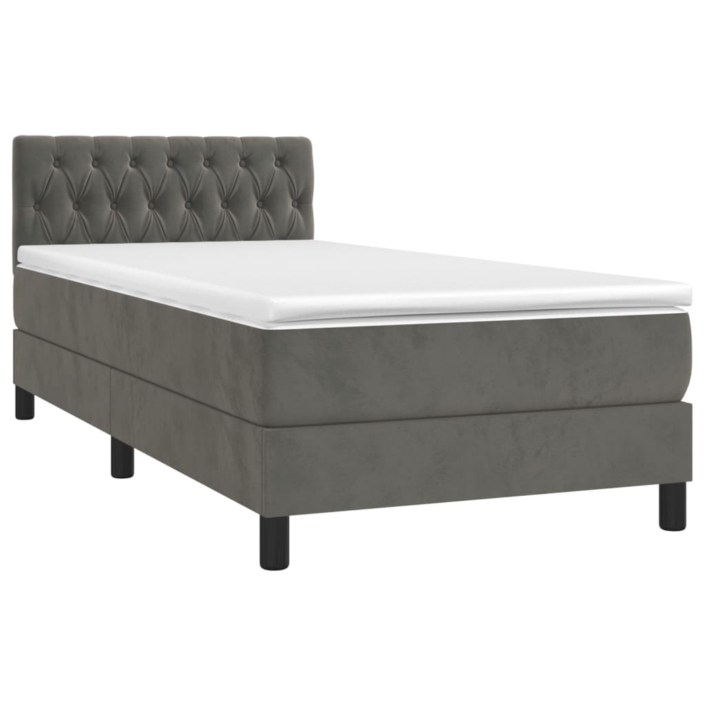 vidaXL Κρεβάτι Boxspring με Στρώμα & LED Σκ. Γκρι 100x200εκ. Βελούδινο