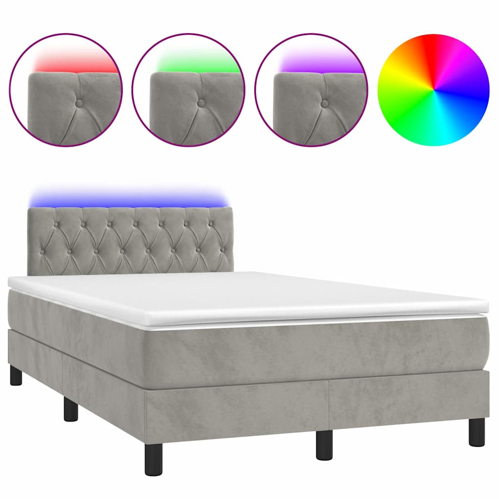 vidaXL Κρεβάτι Boxspring με Στρώμα & LED Αν.Γκρι 120x200 εκ. Βελούδινο
