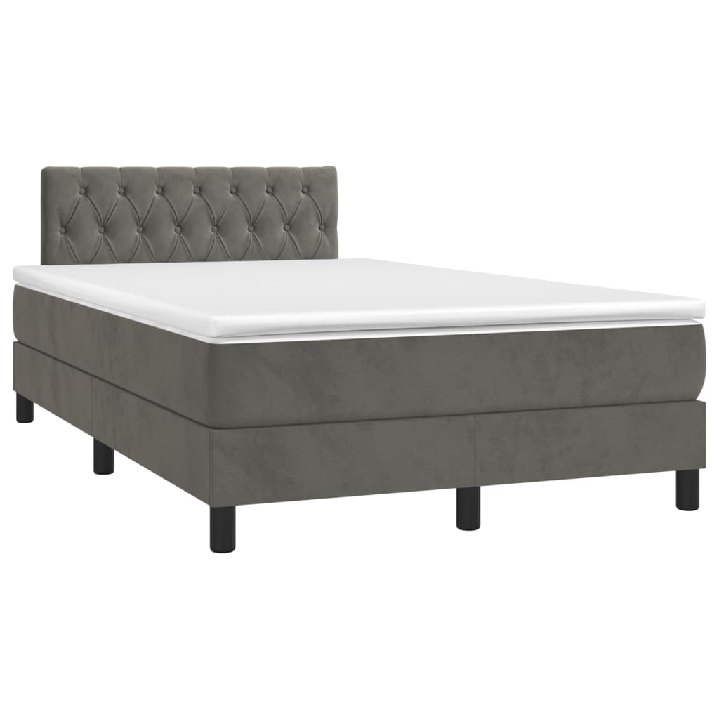 vidaXL Κρεβάτι Boxspring με Στρώμα & LED Σκ. Γκρι 120x200εκ. Βελούδινο