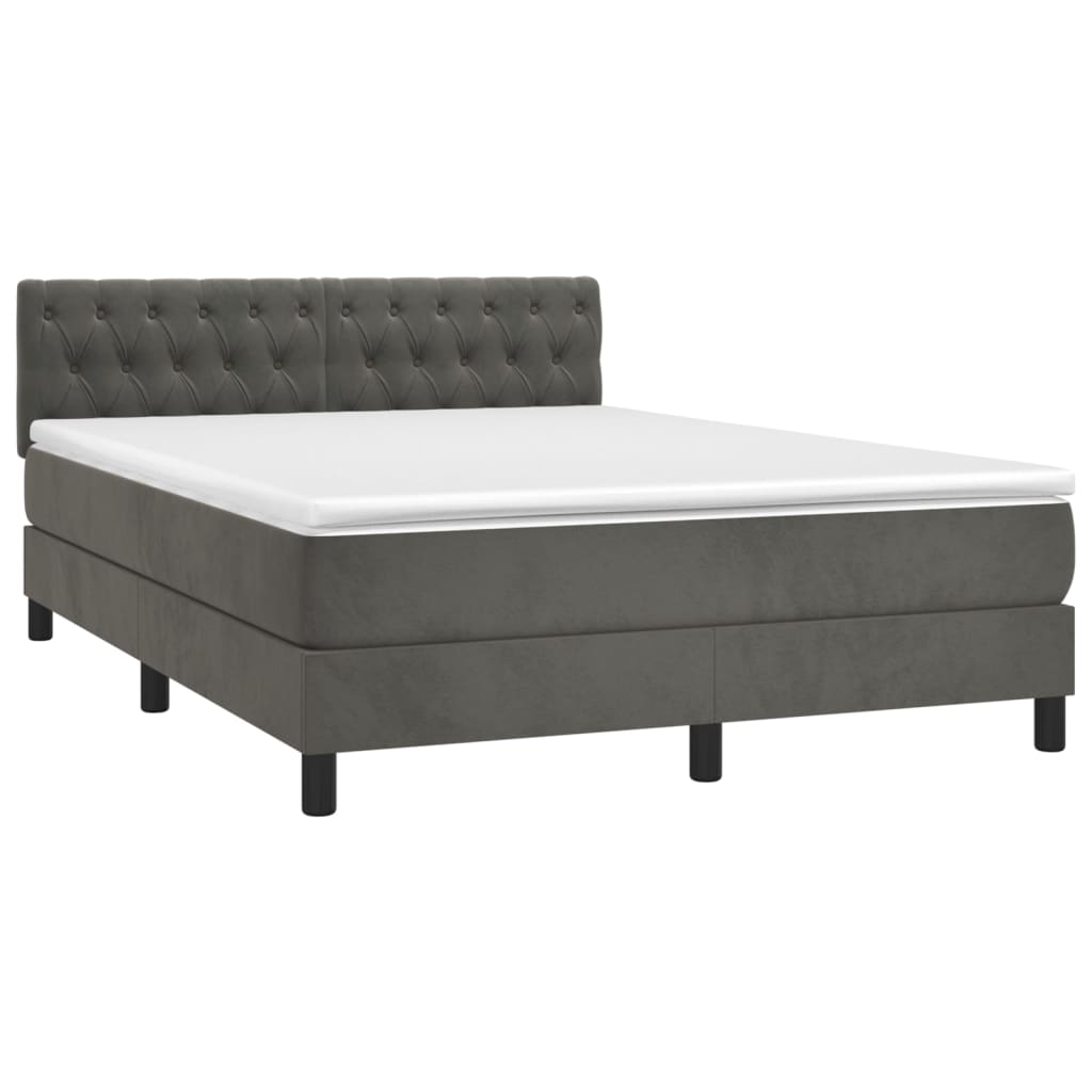 vidaXL Κρεβάτι Boxspring με Στρώμα & LED Σκ. Γκρι 140x190εκ. Βελούδινο